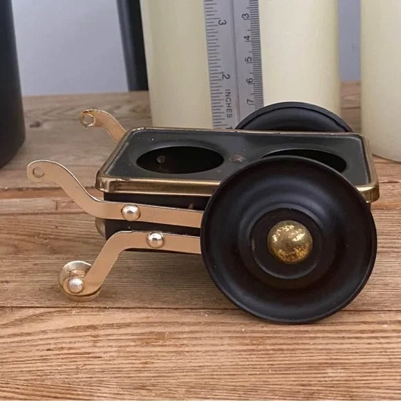 Vintage Mid-Century Brass & Glass Salt and Pepper Shakers | MCM Wheelbarrow Cart - Picture 7 of 10